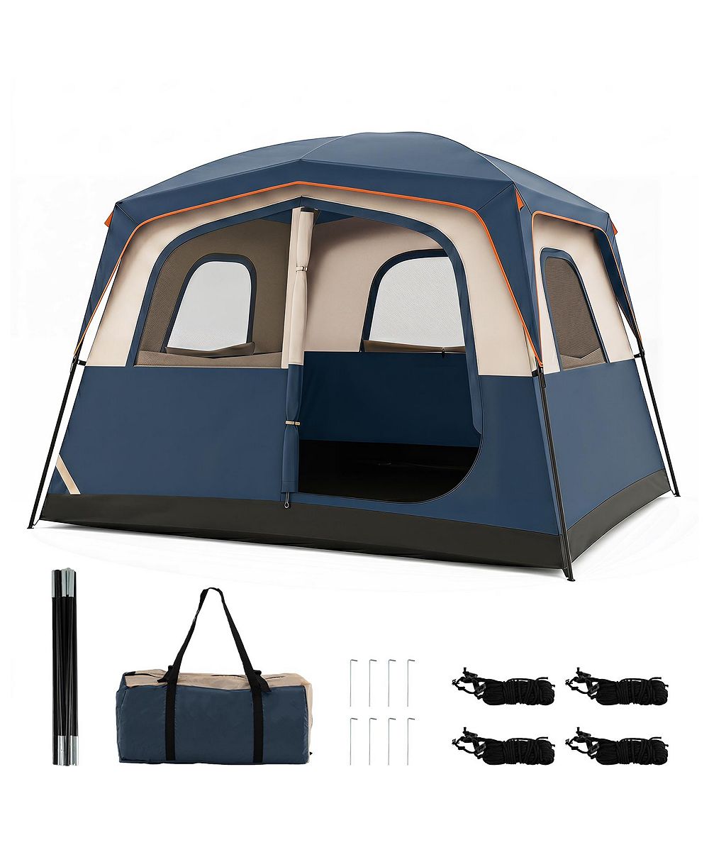 Gymax 6-Person Camping Tent with Top Rainfly Mesh Windows Large Door Ground Stakes