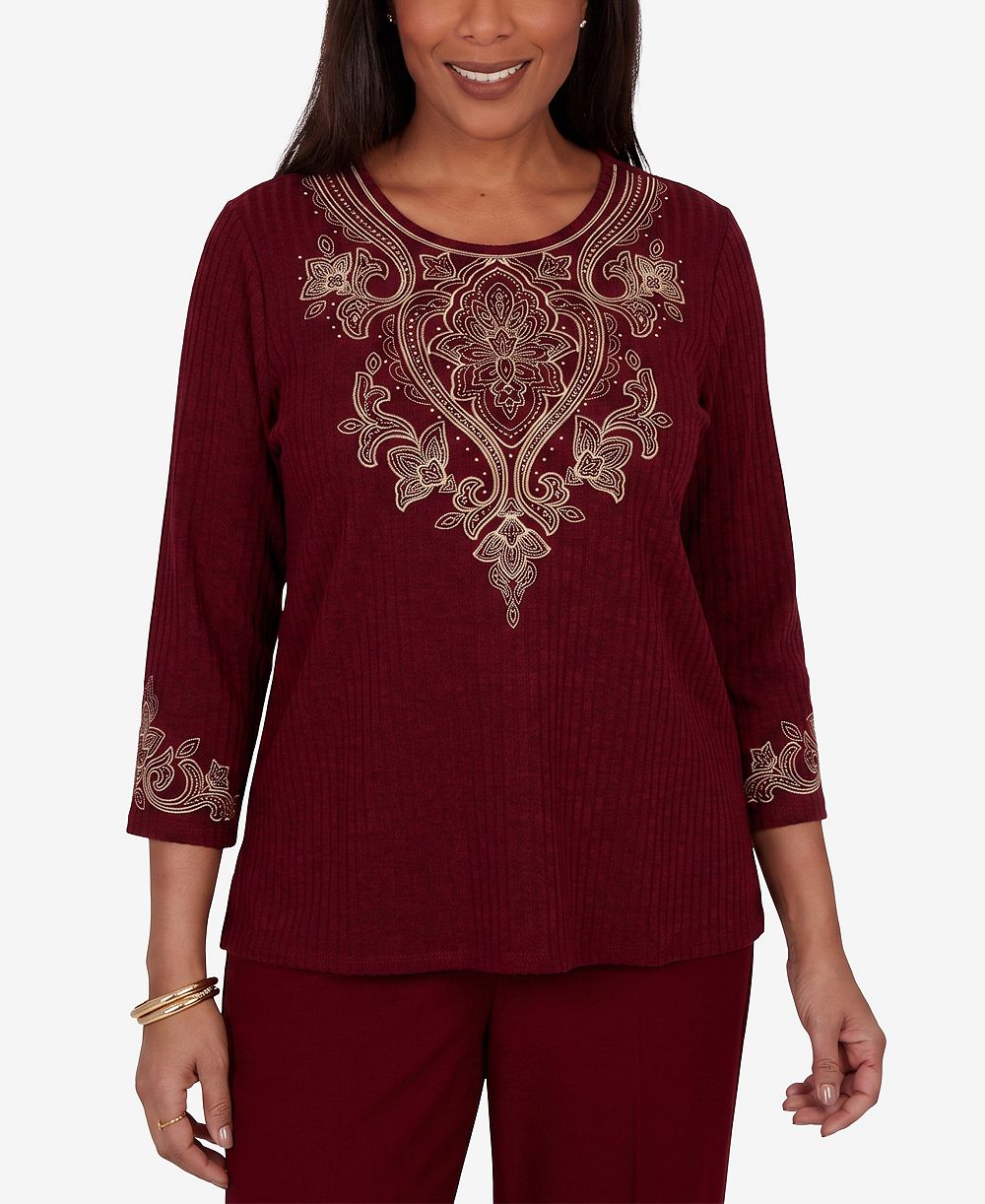 Женский топ Alfred Dunner Petite 3/4-Sleeve Crewneck Side-Slit