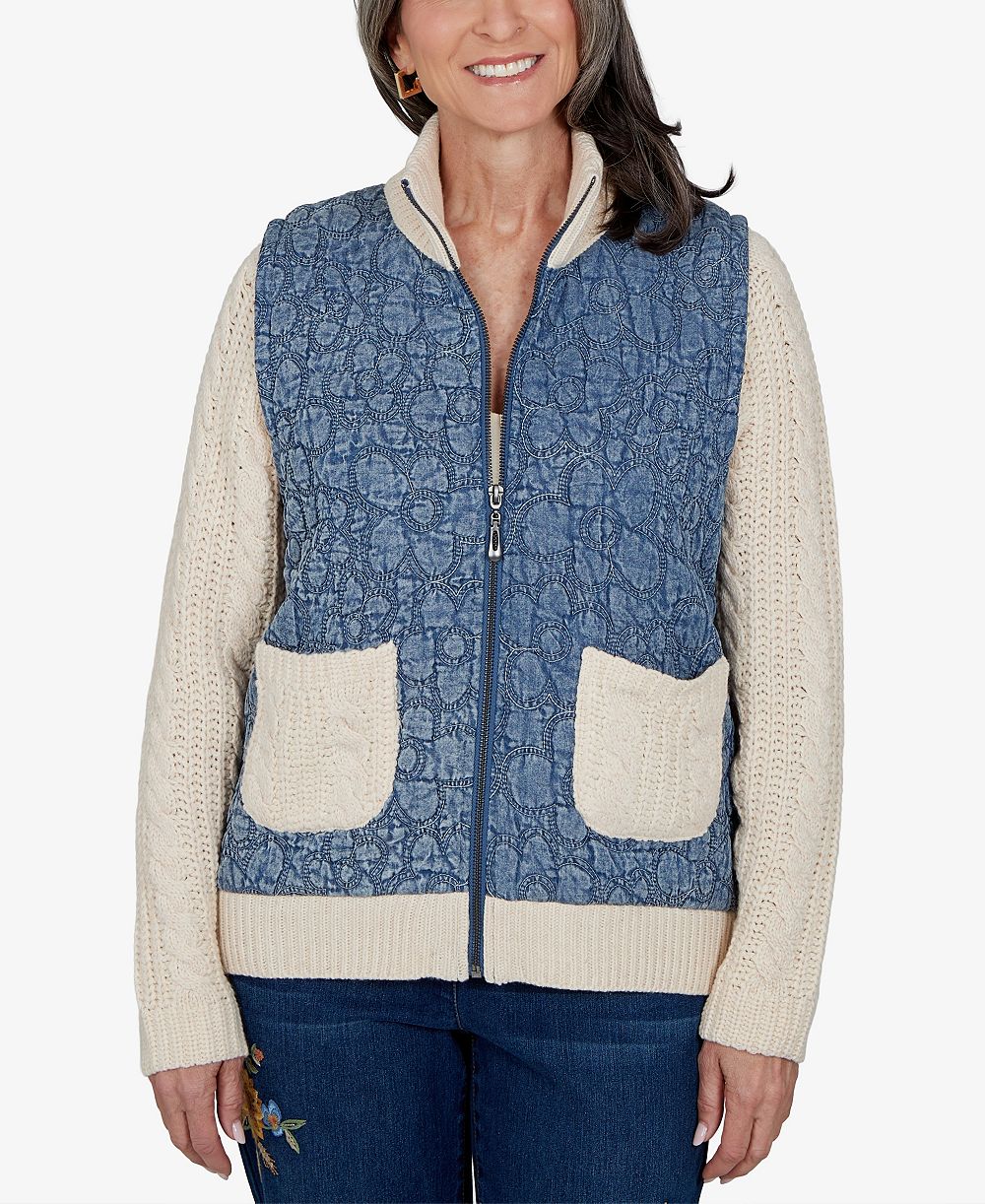 Alfred Dunner Petite Quilted Cable-Knit Short Jacket