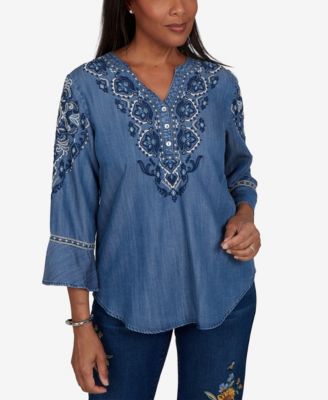 Alfred Dunner Petite 3/4-Sleeve V-Neck Blouse