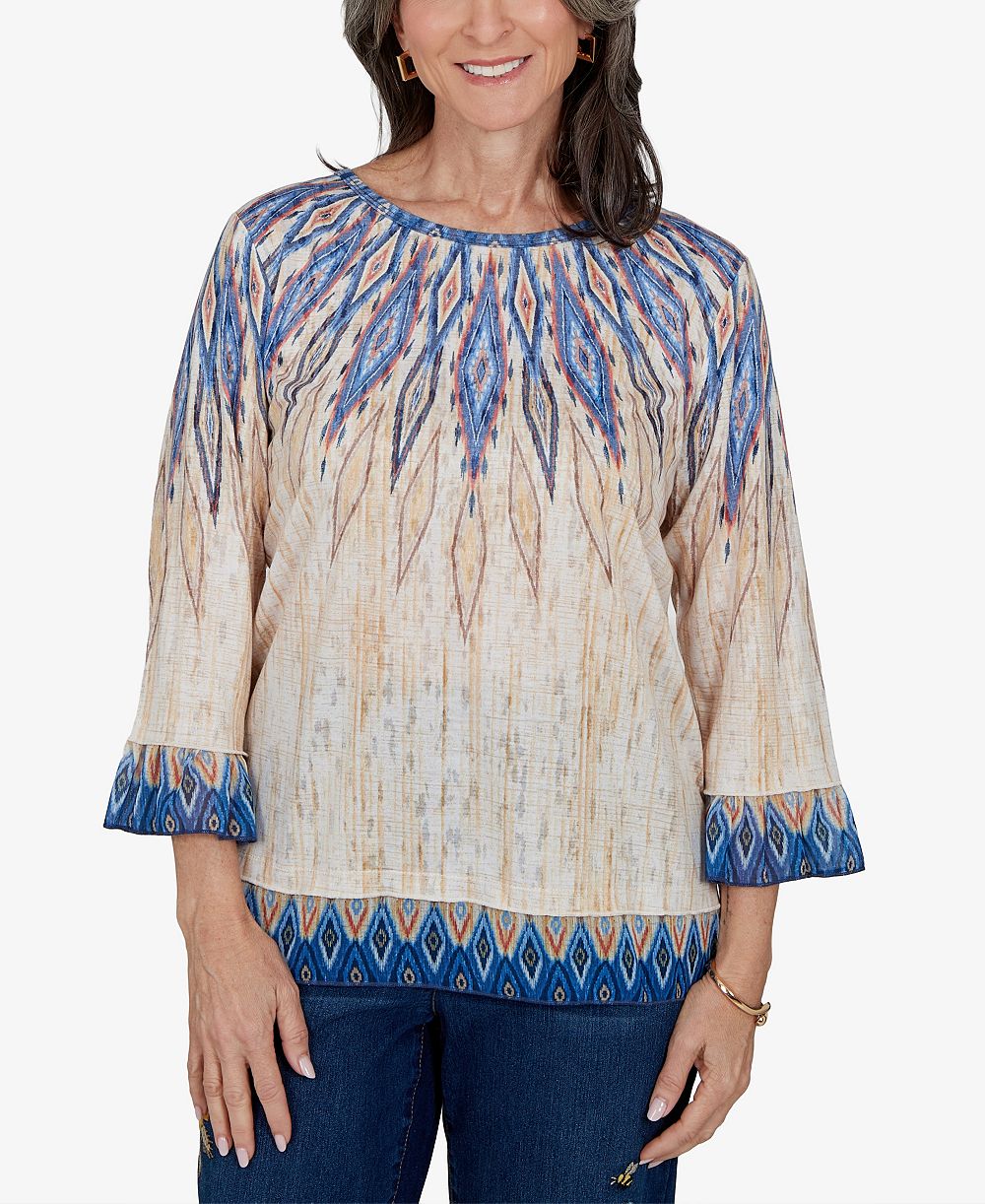 Женская блузка Alfred Dunner Petite 3/4-Sleeve Crewneck Allover-Print