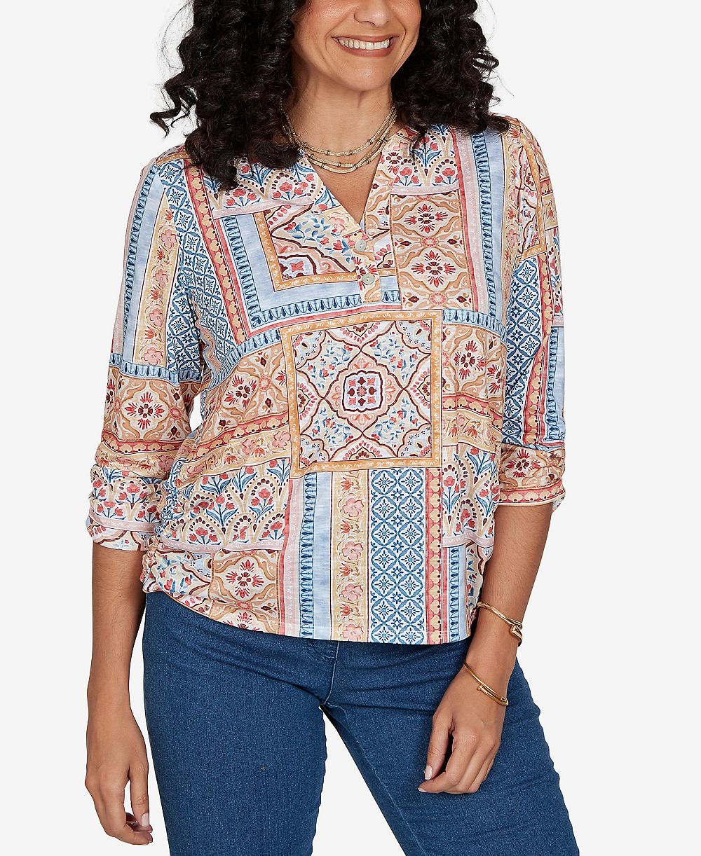 Alfred Dunner Женский топ Henley с рукавом 3/4, Petite
