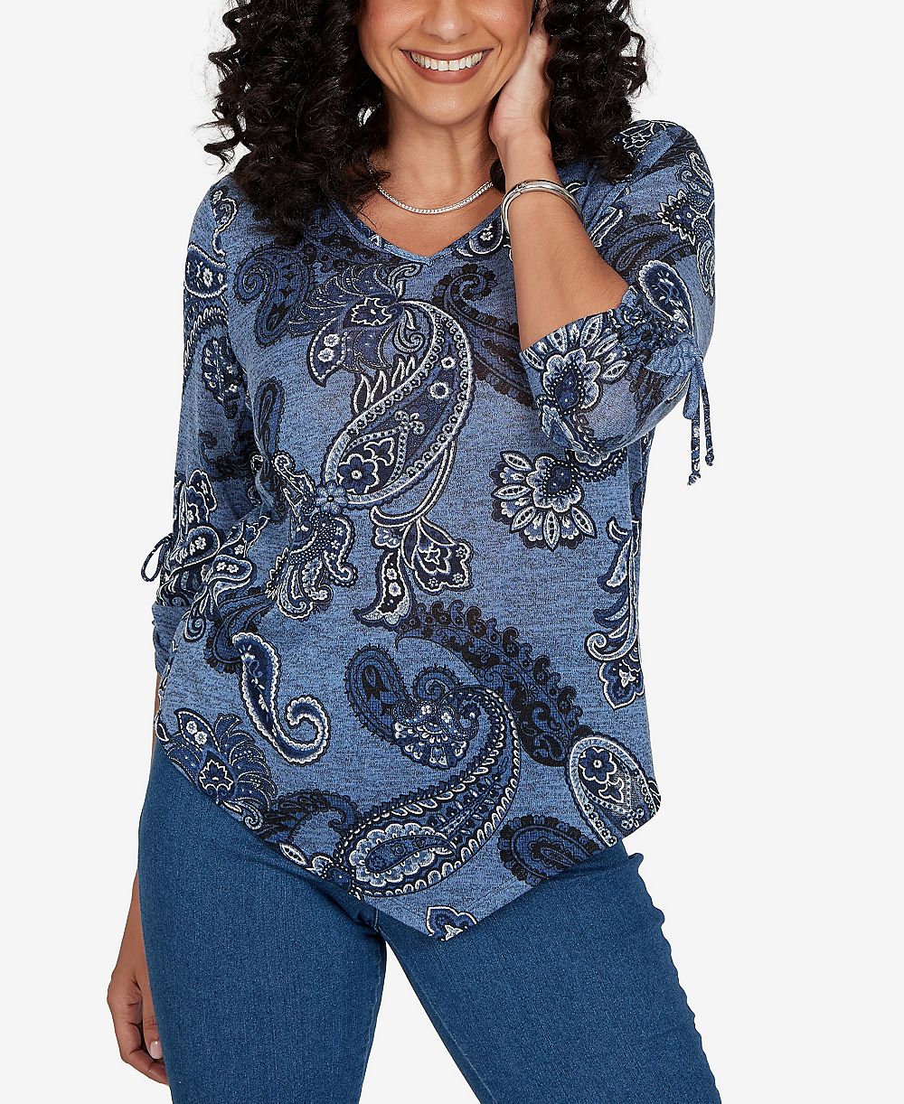 Топ Alfred Dunner Petite Ruched Asymmetrical-Hem