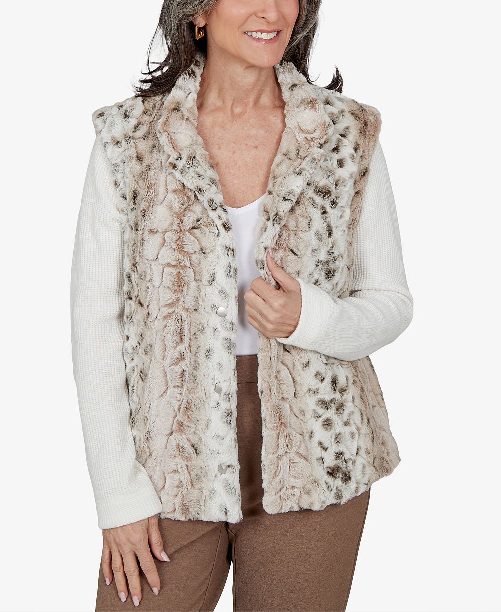 Жакет Alfred Dunner Petite Animal-Print Mandarin-Collar Teddy