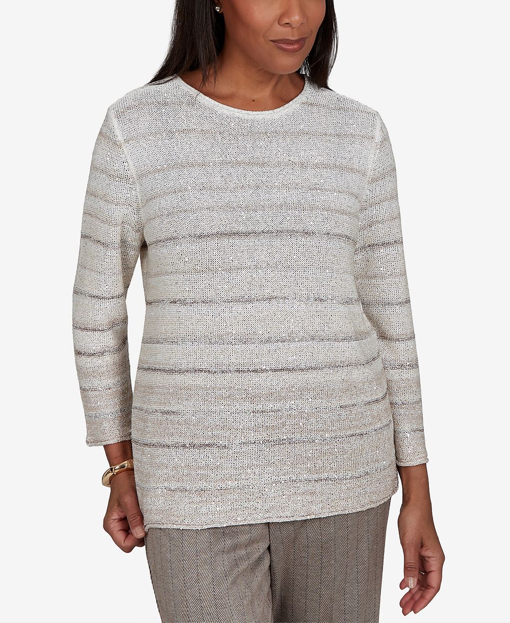 Alfred Dunner Petites Striped 3/4-Sleeve Pullover