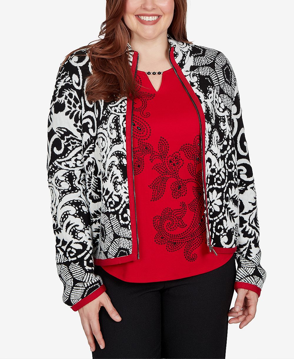 Куртка Alfred Dunner Petite Funnel Neck Long-Sleeve Acrylic-Blend