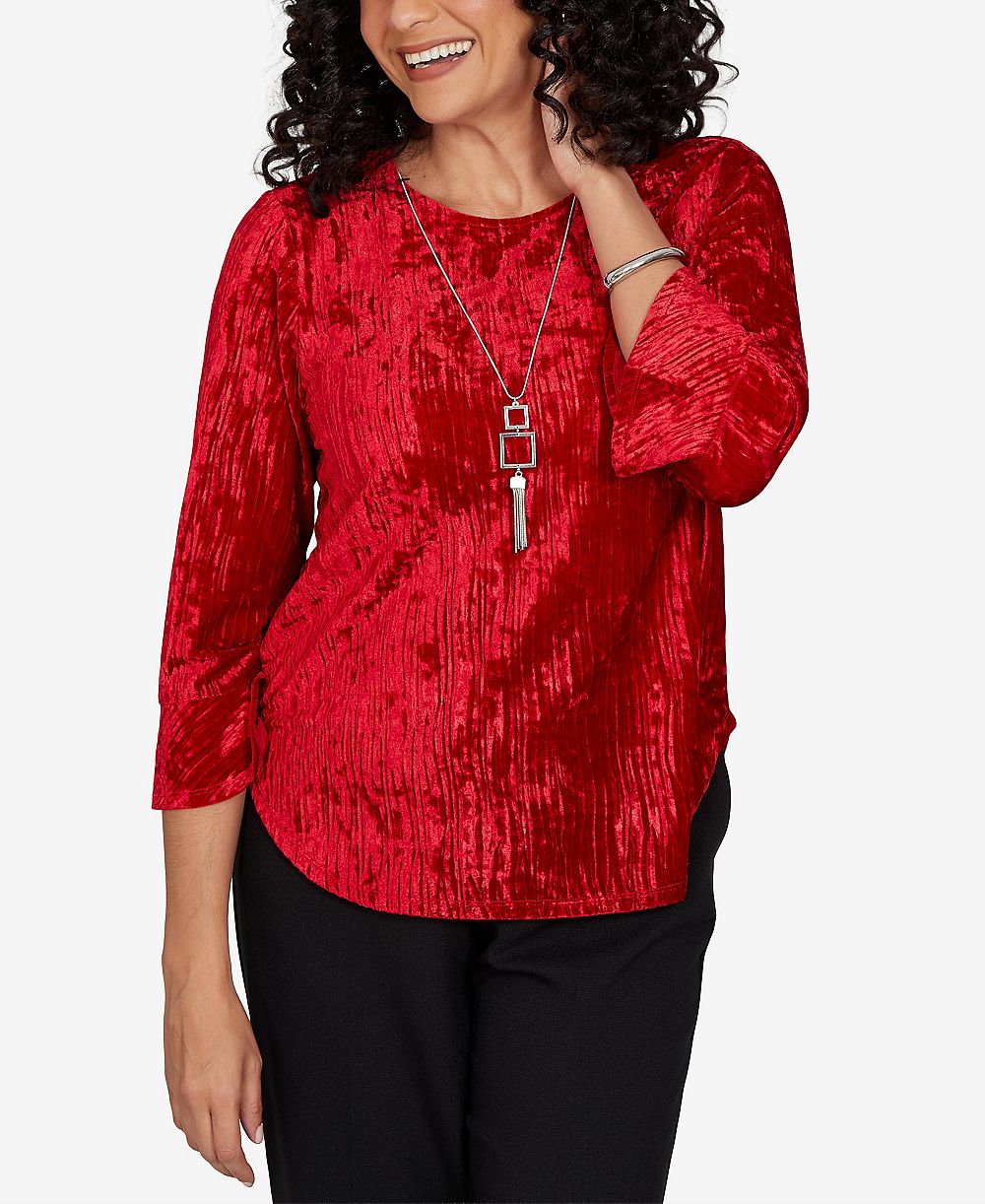 Женская блузка Alfred Dunner Petite Velvet Crewneck 3/4-Sleeve