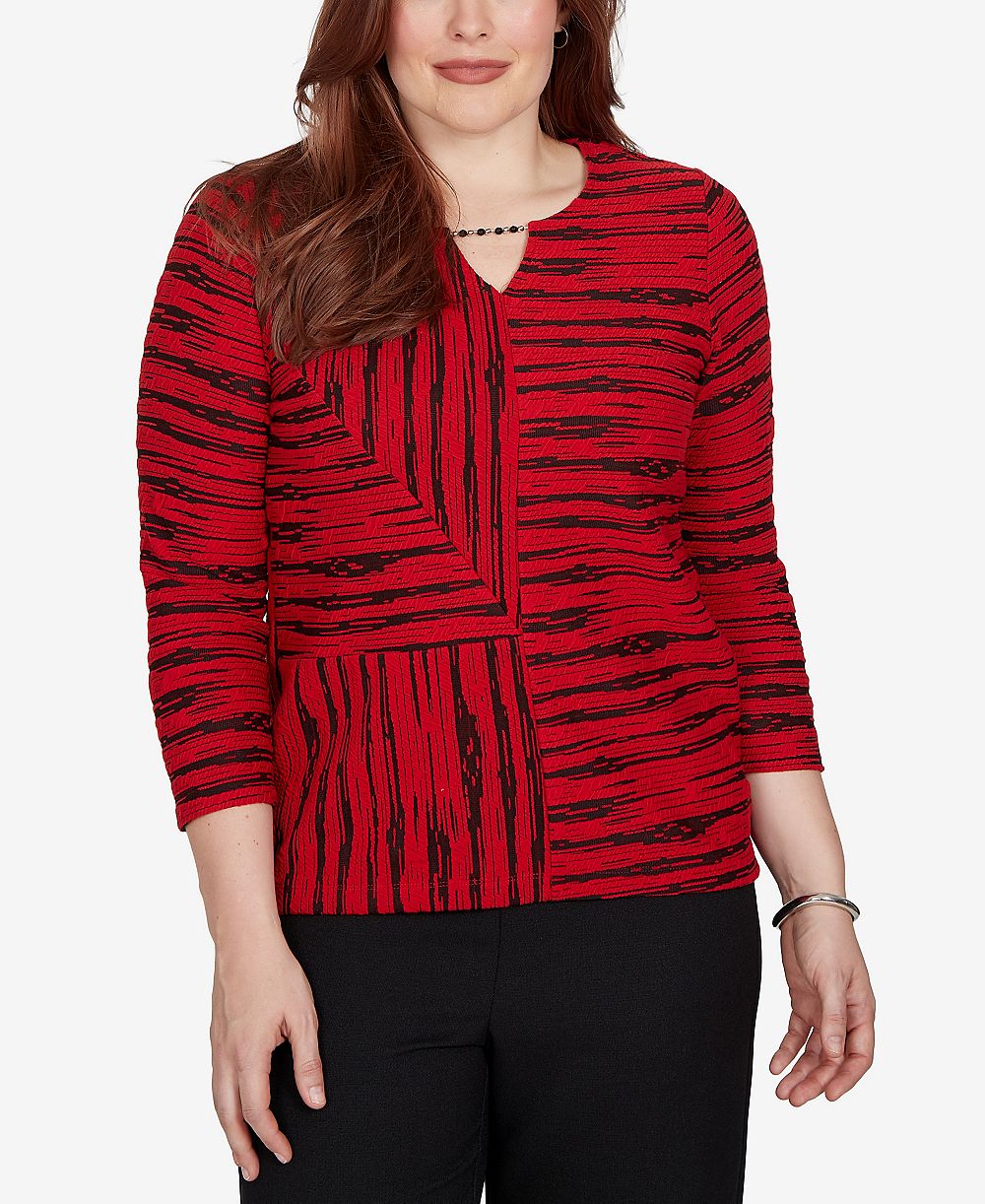 Женская блузка Alfred Dunner Petite Keyhole Neck 3/4-Sleeve