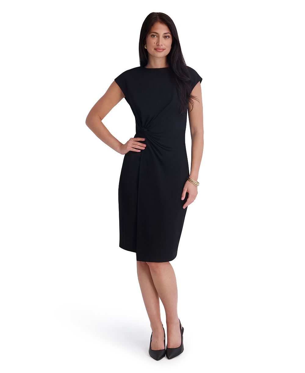 Kensie Women's Crepe Scuba Gathered Twist-Front Cap-Sleeve Dress