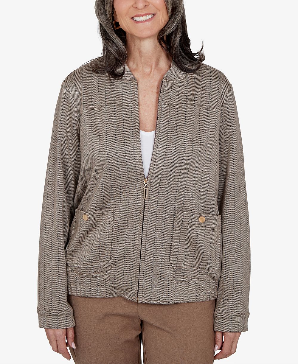 Alfred Dunner Women's Stripe Bomber Jacket