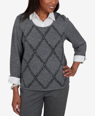 Alfred Dunner Women's Sweatr 3/4-Sleeve Scoop Neck Pullover