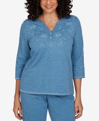 Alfred Dunner Women's V-Neck 3/4-Sleeve T-Shirt