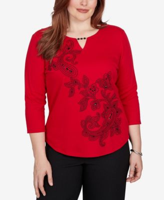 Alfred Dunner Women's Keyhole-Neck 3/4-Sleeve Pullover