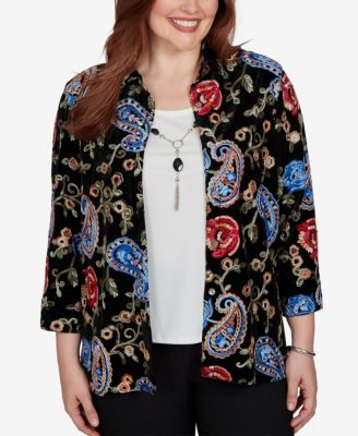 Alfred Dunner Women's Knit Floral-Print Velvet 3/4-Sleeve Blouse