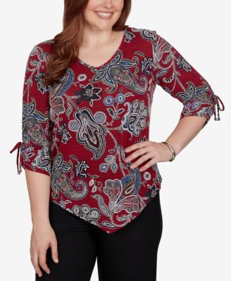 Alfred Dunner Women's Knit Paisley V-Neck 3/4-Sleeve Top