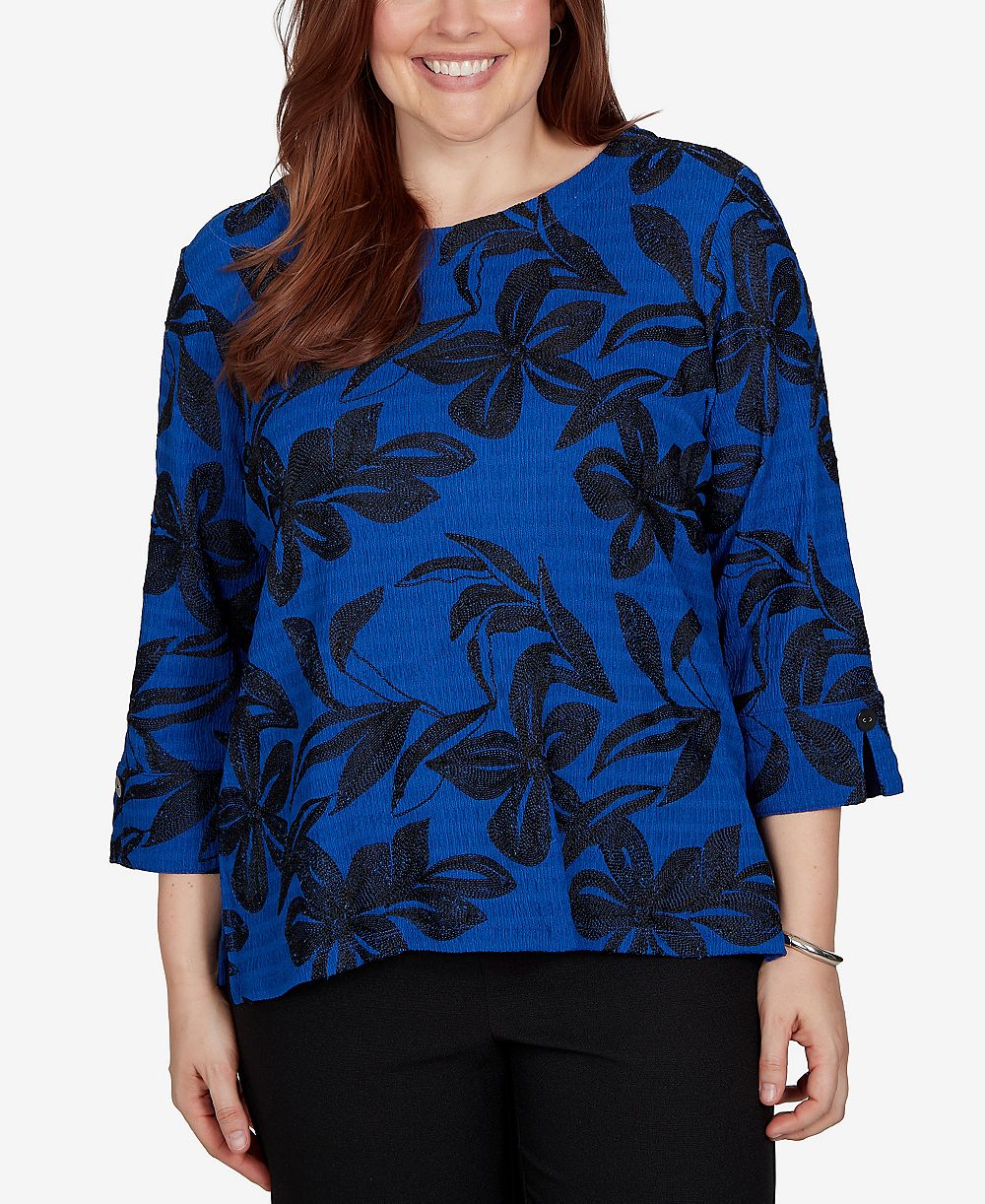 Alfred Dunner Women's Floral Knit 3/4-Sleeve Blouse