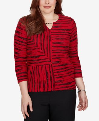 Alfred Dunner Women's Striped V-Neck 3/4-Sleeve Blouse