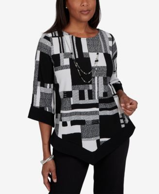 Alfred Dunner Women's Asymmetric-Hemline 3/4-Sleeve Tunic Top