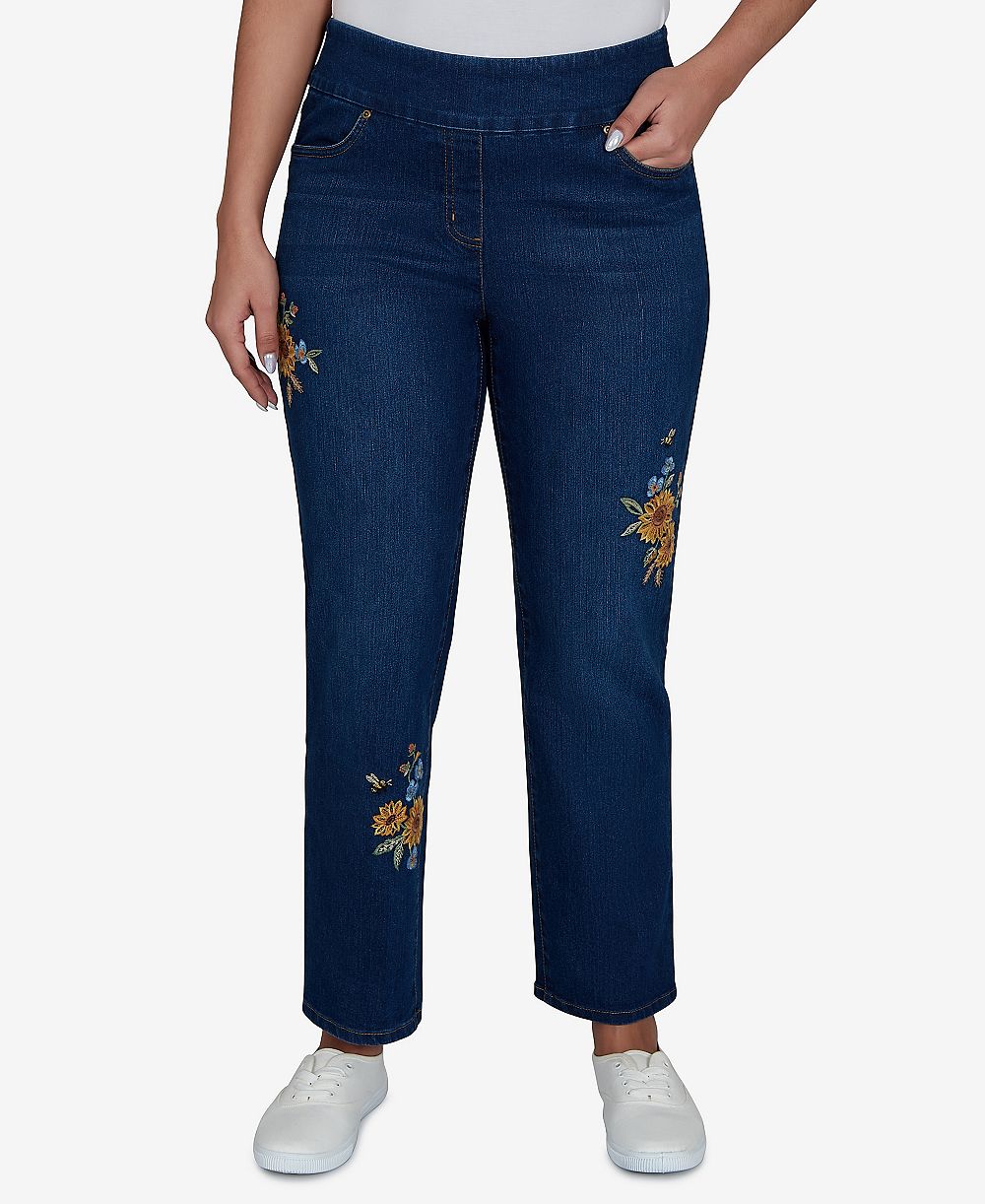 Alfred Dunner Women's Pull-on Mid-Rise Straight Denim Pants
