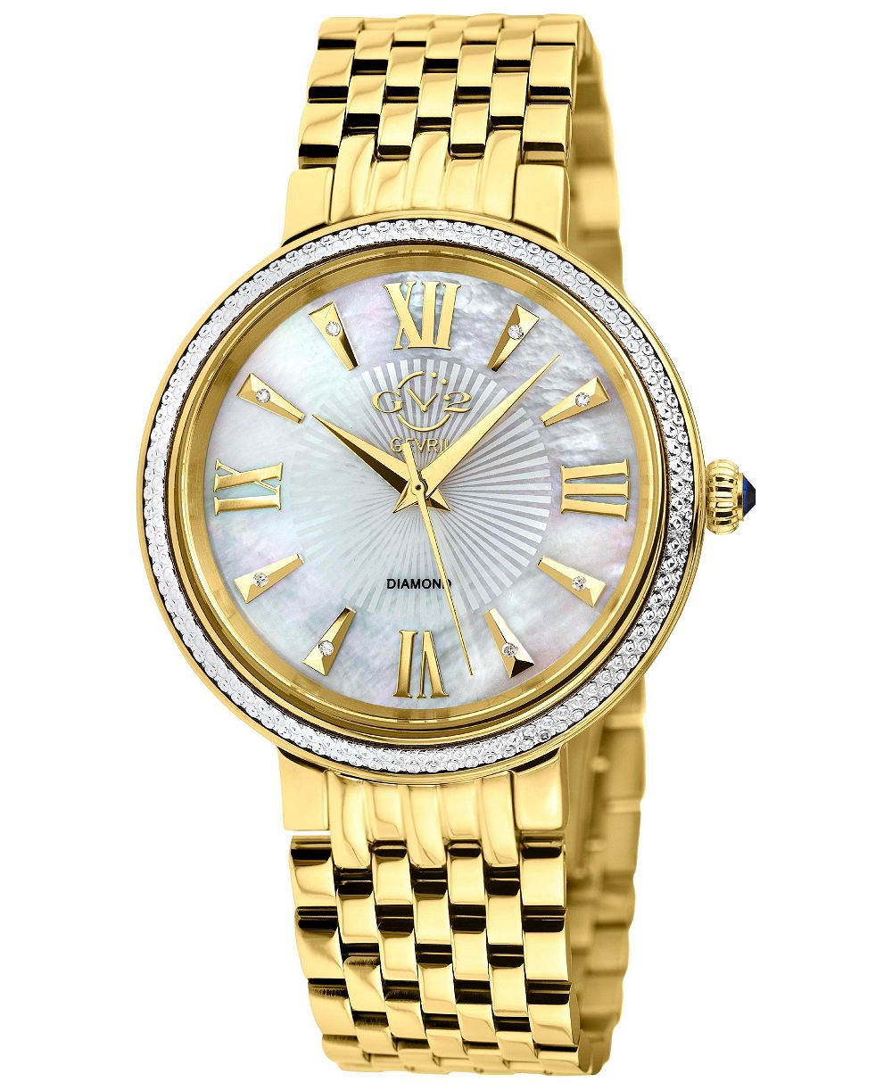 Женские часы GV2 by Gevril Genoa Swiss Quartz IP Gold Stainless Steel с бриллиантами