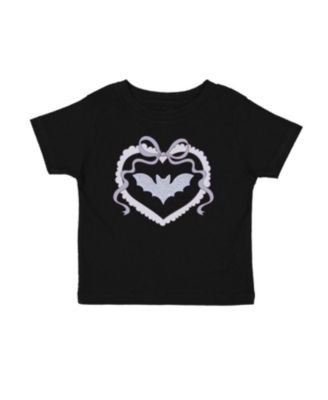 Sweet Wink Little Girls Rhinestone Bat Patch Halloween Short Sleeve T-Shirt