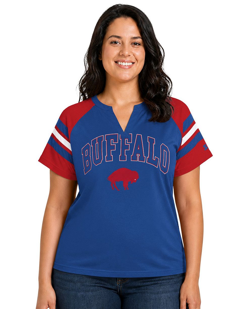 Starter Women's Royal Buffalo Bills Plus Size Throwback Game On Notch Neck Raglan T-Shirt