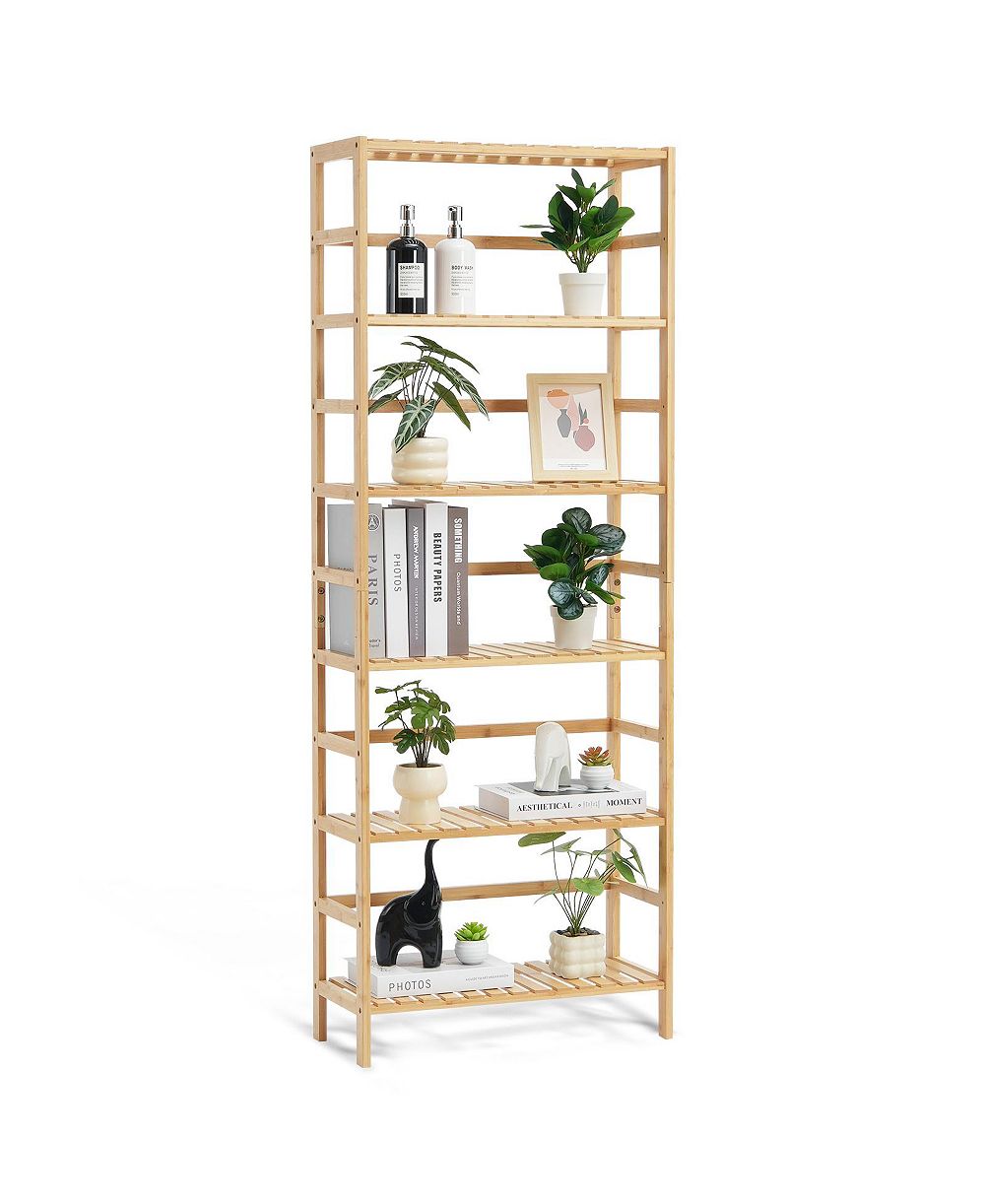 SUGIFT 6-Tier Bamboo Open Bookshelf Display Storage Rack with Anti-Tip Kit