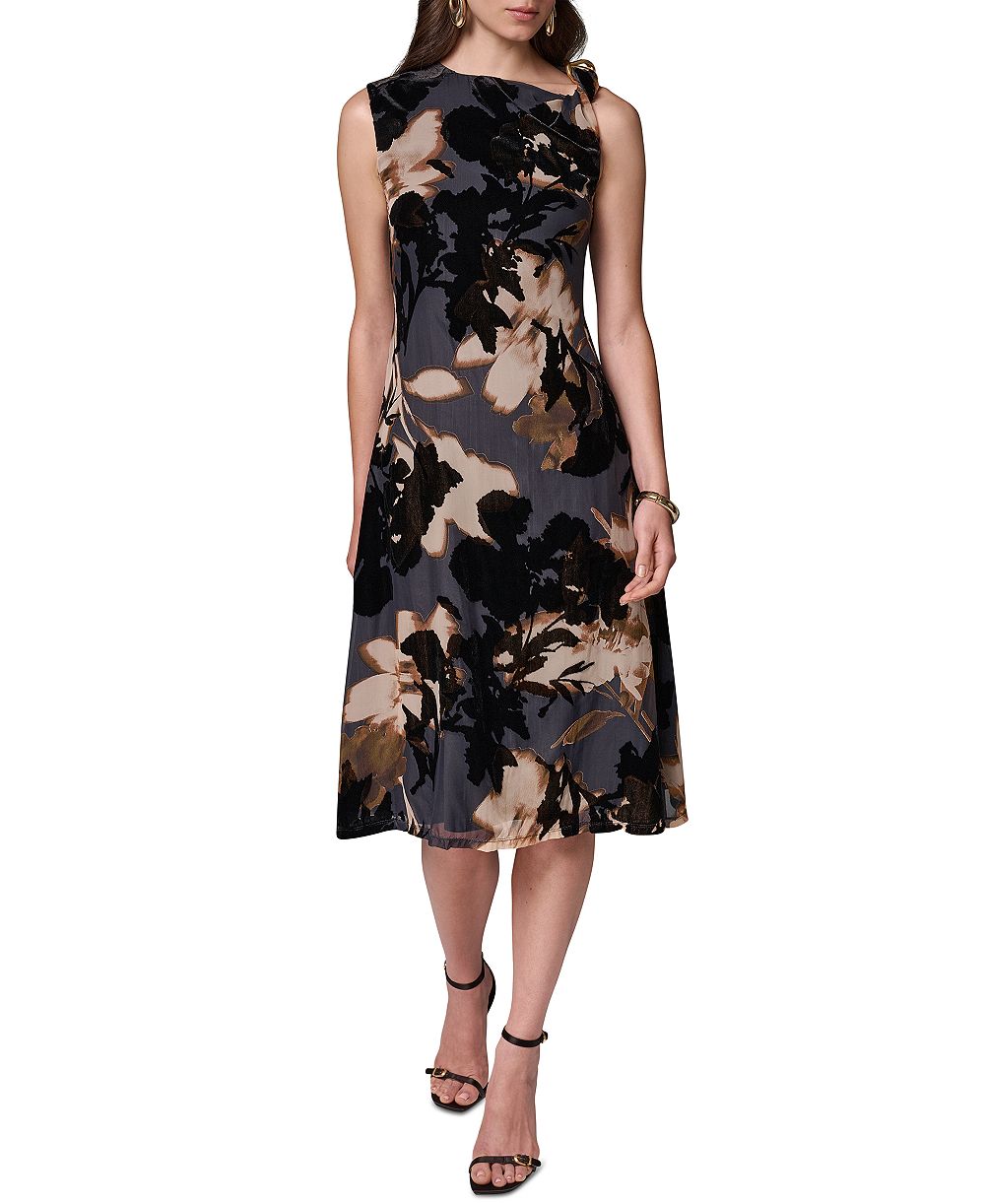Женское миди-платье Donna Karan New York Velvet Burnout Asymmetrical-Neck