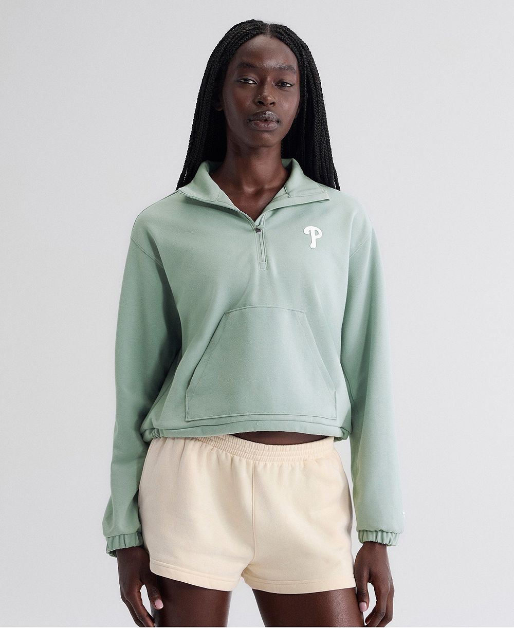 Женское оверсайз худи Fanatics Sage Green Philadelphia Phillies Clutch Tri-Blend Half-Zip Pullover
