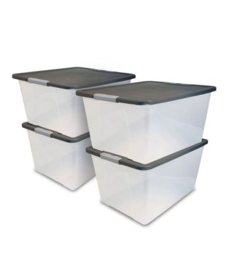 Homz 64 Qt Secure Latching Large Clear Plastic Storage Bin w/ Gray Lid (4 Pack)