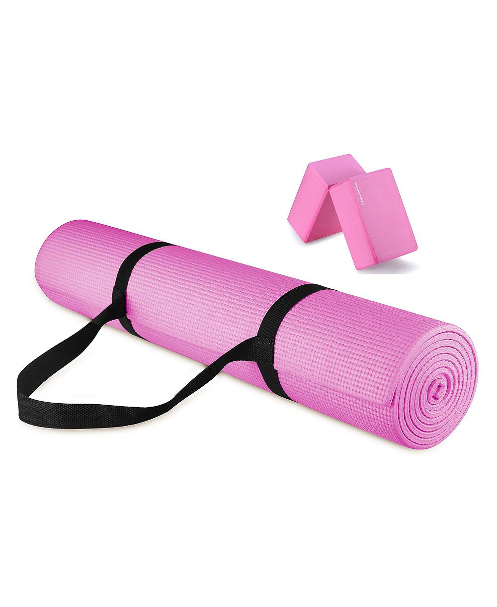 Signature Fitness All Purpose High Density No Tear Exercise Mat w/Strap, Pink