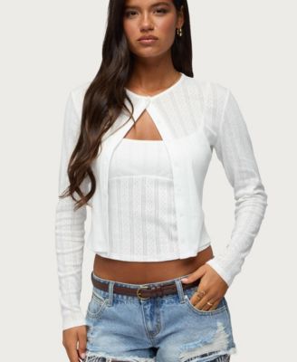 Edikted Women's Adie Pointelle Cropped Cardigan