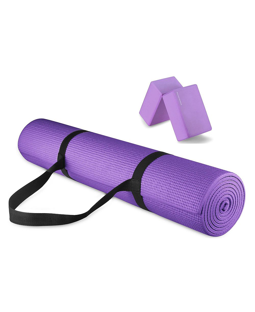 Signature Fitness All Purpose High Density No Tear Exercise Mat w/Strap, Purple