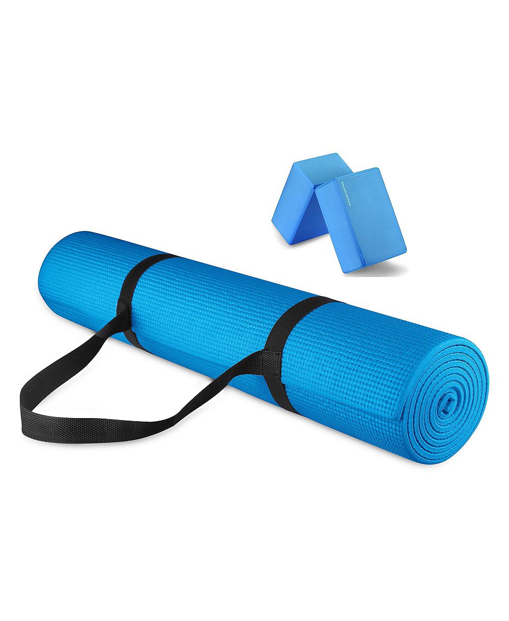 Signature Fitness All Purpose High Density No Tear Exercise Mat w/Strap, Blue