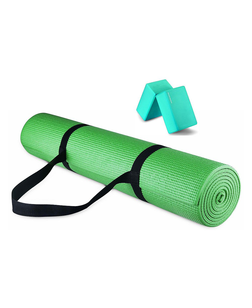 Signature Fitness All Purpose High Density No Tear Exercise Mat w/Strap, Green