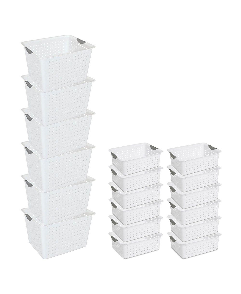 Sterilite Set of Ultra Plastic Storage Bin Baskets w/ Handles, 6 Deep, 12 Medium