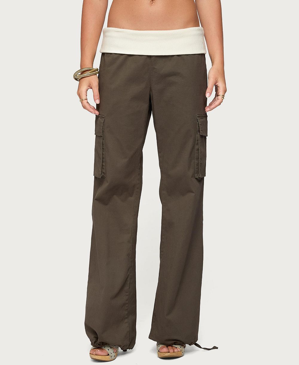Edikted Women's Jolee Contrast-Ribbed Wide-Leg Cargo Pants