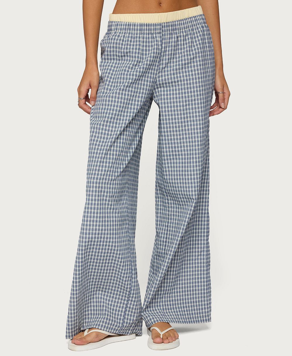 Edikted Women's Indya High-Rise Plaid Wide-Leg Pull-On Pants