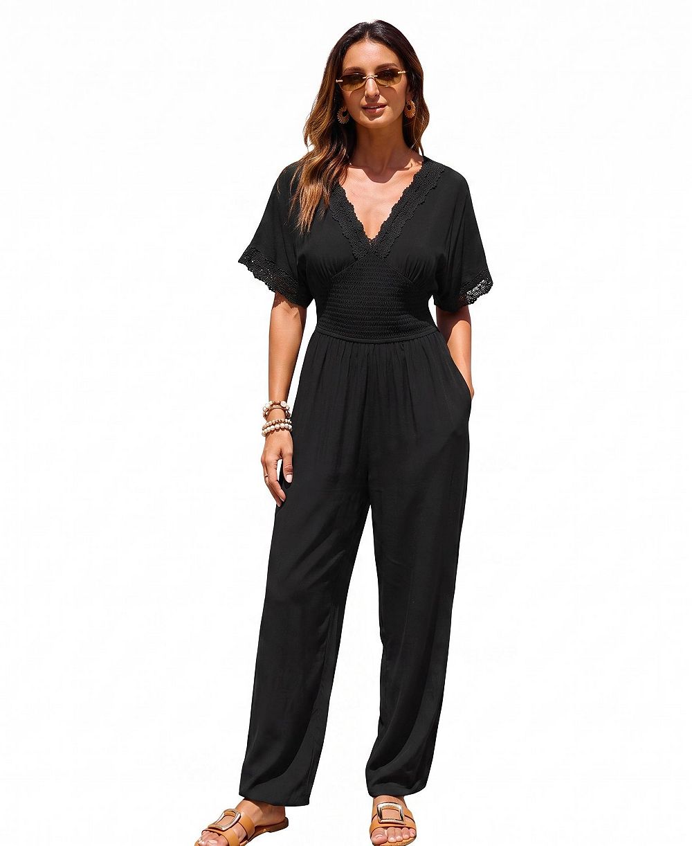 Cupshe Women's Brilliant Idea Wide-Leg Short-Sleeve V-Neck Jumpsuit