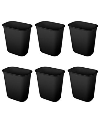 Sterilite Rectangular Wastebasket 5.5 Gallon Open Top Trash Bin, 6 Pack, Black