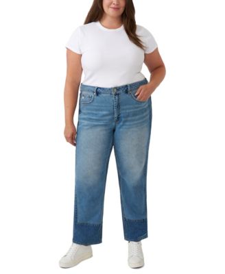Seven7 Plus Size Pieced Straight High-Rise Colorblock Jeans