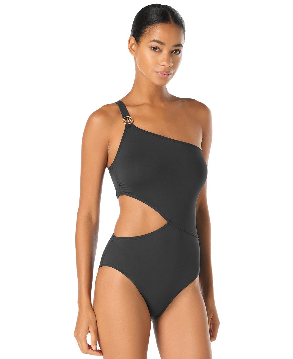 MICHAEL Michael Kors Women's Logo Hardware One-Shoulder Cutout One-Piece Swimsuit