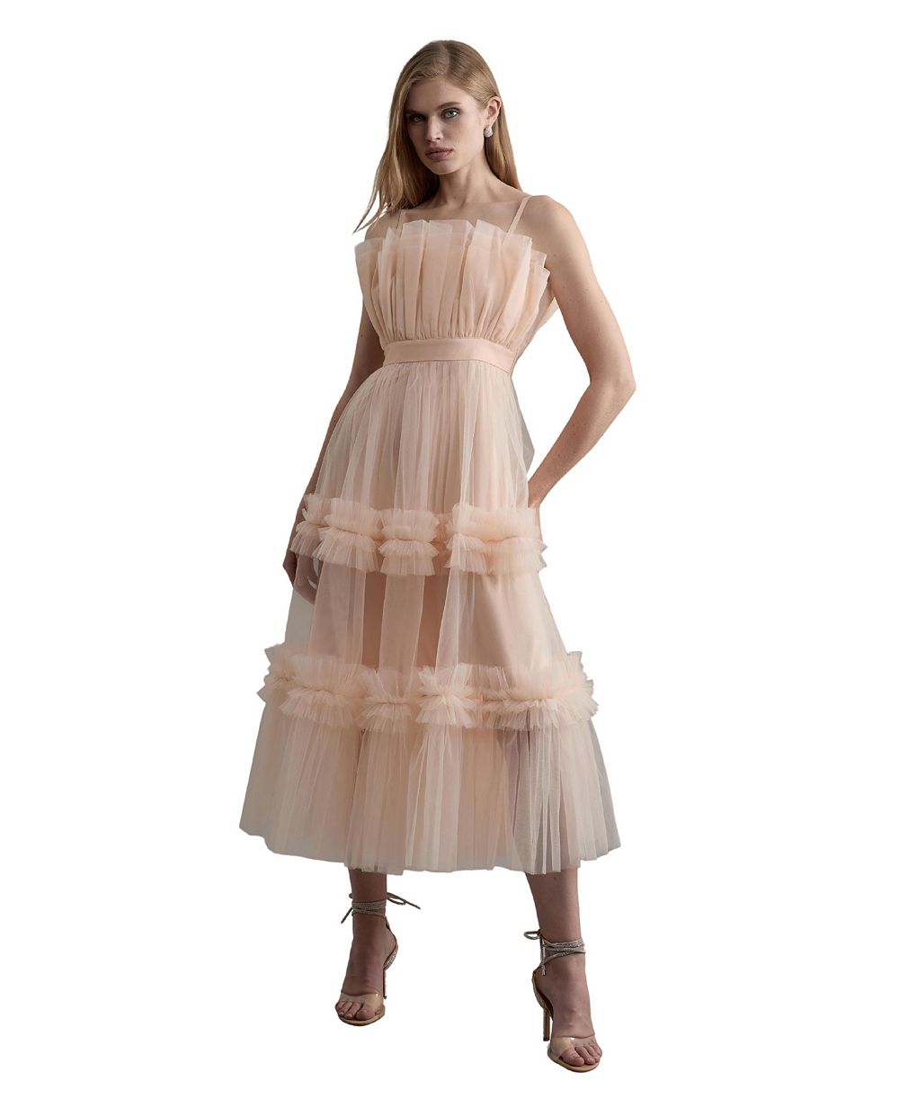 Karen Millen женское миди-платье из тюля с квадратным вырезом и ярусной юбкой