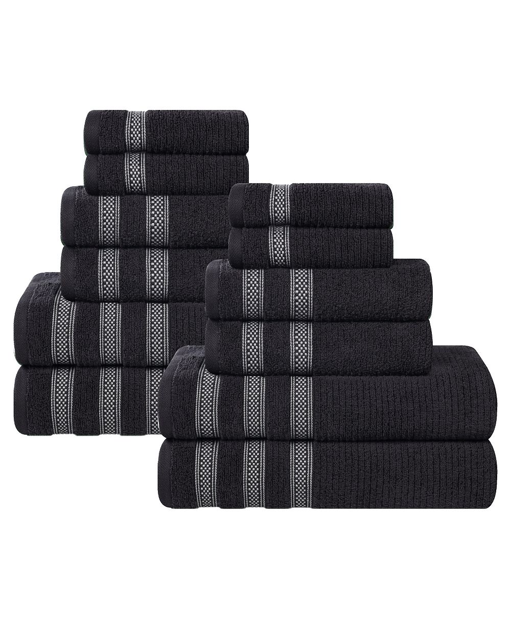 Набор из 12 полотенец Superior Brea Zero Twist из рибаной геометрии с бордюром, плюшевые, мягкие, впитывающие, 100% хлопок