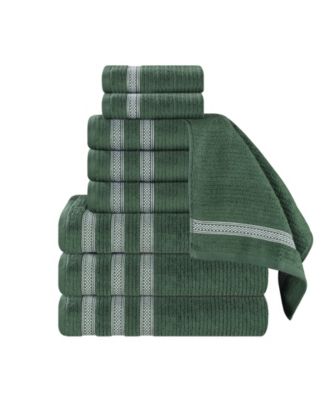 Superior Brea Zero Twist Cotton Ribbed Geometric Border Plush Soft Absorbent 9-Piece Towel Set