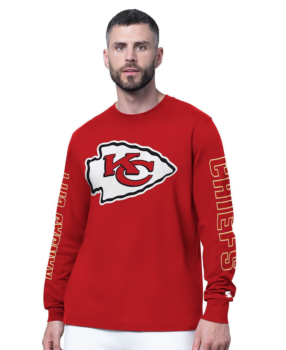 Мужская длинно рукавная футболка Starter красного цвета с логотипом Kansas City Chiefs Clutch Hit II
