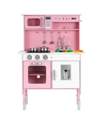 YOBTOP Wooden Play Kitchen with Interactive Lights, Sounds & Accessories, Ages 3+