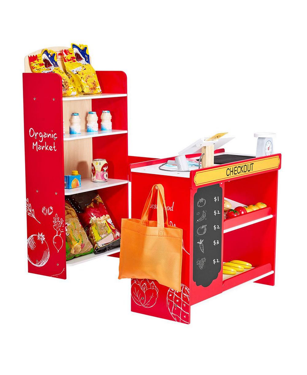 Игровой набор продуктового магазина для детей с кассой и сканером, работающей конвейерной лентой, 35 аксессуарами фруктов и овощей, ролевая игра для детей