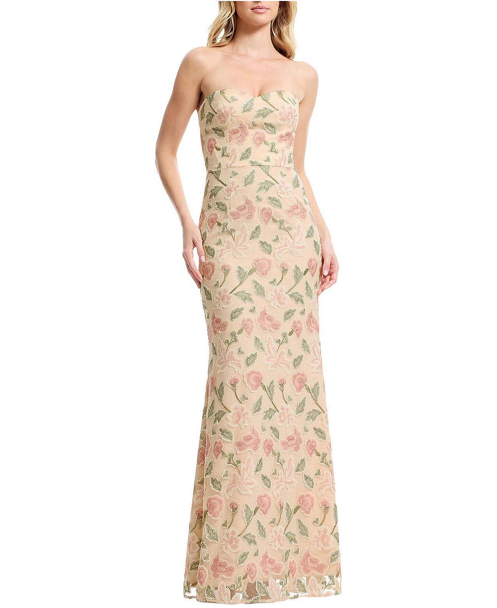 Женское вечернее платье Dress The Population Sheridan Strapless Sweetheart Floral Embroidered Mermaid Gown