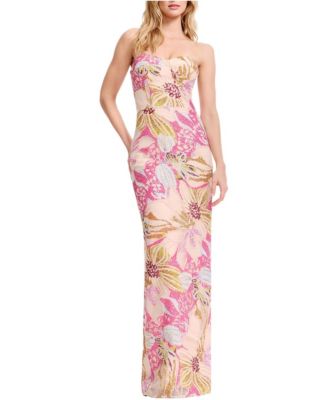 Dress the Population Women's Vada Strapless Floral Sequin Sweetheart Gown